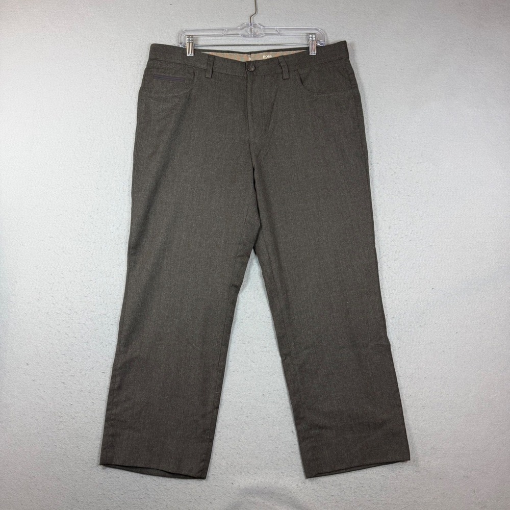 Hugo Boss Wool Pants Mens 36x28 Brown 5-Pocket Virgin Wool Straight Leg